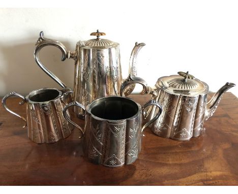 Four piece plated tea service. 
