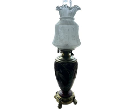 Vintage oil lamp and shade, approximate overall height Height approximately 26 inches