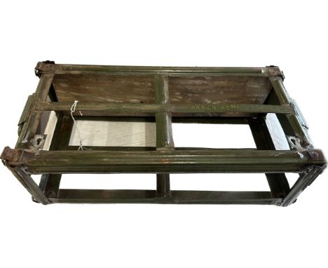 Military ammo box shelf measures approximately 13.5 inches tall 26 inches wide 8 inches depth