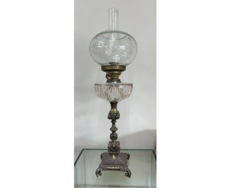 Victorian oil lamp and shade, approximate overall height 27 inches