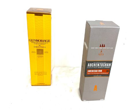 Boxed Glenmorangie highland scotch whisky and Auchentoshan american oak Single Malt whiskey 