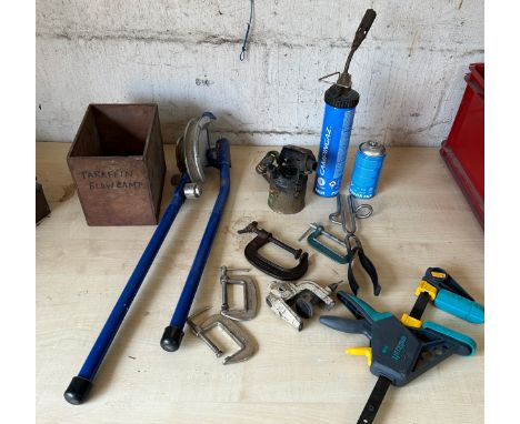Selection of plumbing equipment to include pipe benders, blow torches etc 