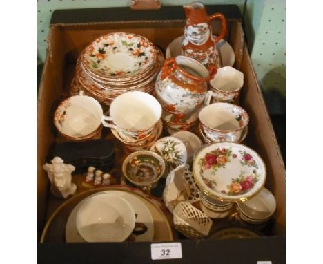 A box containing a quantity of 19th century and later ceramics, to include: Limoges part-coffee set, a Japanese kutani conica