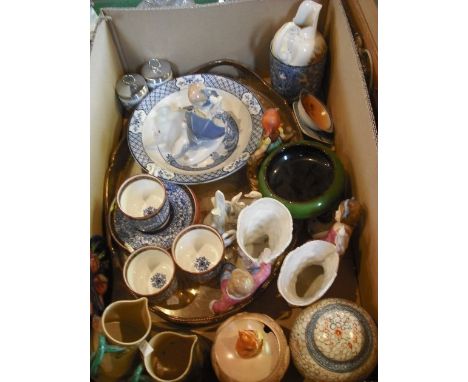 A box containing a quantity of decorative ceramics, to include: Moorcroft, Royal Worcester, Hummel, Shorter & Sons, together 