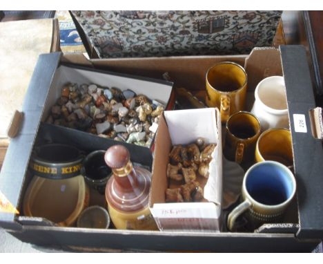 A box containing a large quantity of Wade items, including: whimsies, tankards, ashtrays and other items.