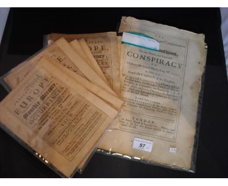 'The Present State of Europe' or 'The Historical and Political Monthly Mercury', eight original copies from 1692 - 1693.  Thi