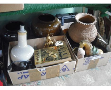 A large quantity of miscellaneous items to include: four Booths Melior coffee pots, a terracotta jardiniere and stand, two ce