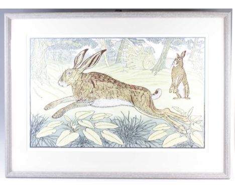 Richard Bawden RWS NEAC RE (b.1936) - Hares at Holbeck, lithograph printed in colours, signed, titled and numbered 25/85 in p