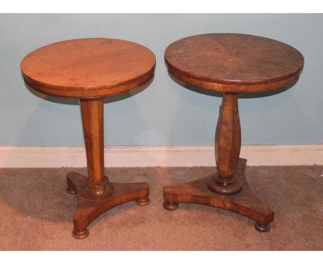 An early Victorian birch circular fixed top pedestal tripod occasional table, h.71.5cm, dia.54cm; together with an early Vict