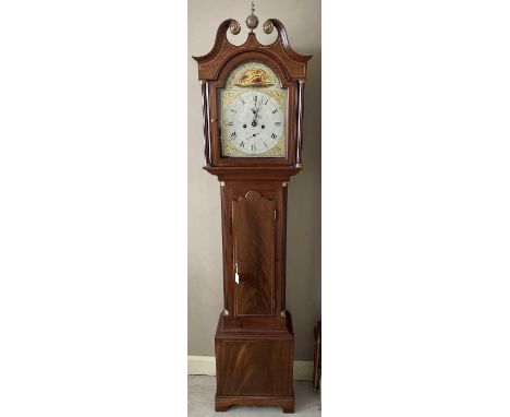 William Panton of Alyth - an early 19th century mahogany and inlaid longcase clock, having a 12" painted arched signed dial w