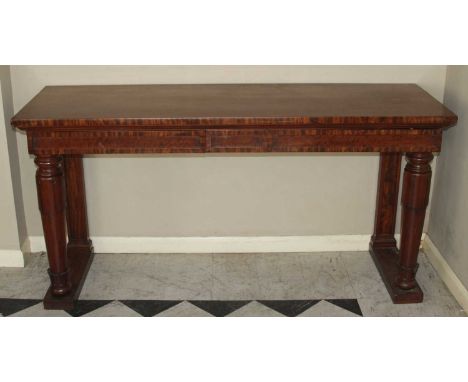 A William IV mahogany and plum pudding mahogany servery, the top right hand drawer stamped ‘W&amp;C Wilkinson, 14 Ludgate Hil