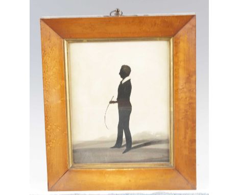 Attributed to E. Whittle (fl.1830-1850) - Portrait silhouette of a jockey holding his riding crop, watercolour, 21 x 17cm, in