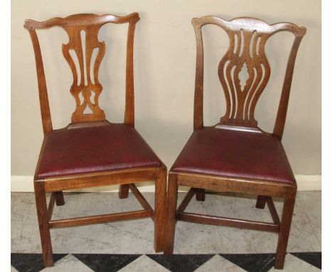 A 19th century provincial oak Chippendale style single dining chair, having rexine upholstered drop-in pad seat, w.51cm; toge