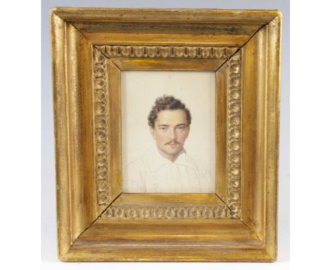 B. Nom de Guerard (Bernhard von Guerard? 1771-1836) - Head and shoulders portrait of a young man, miniature watercolour and p
