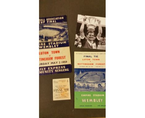 FOOTBALL, selection from 1959 FA Cup Final, Nottingham Forest v Luton Town, programme, ticket, songsheet & reproduction photo