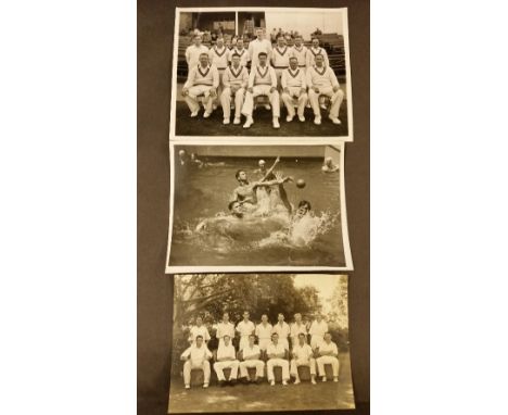 CRICKET, Reg Simpson press photos, inc. Notts team photo, at Trent Bridge; playing water polo & unidentified team photo, G to