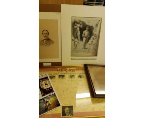 CRICKET, Kent selection, inc. Lord Harris signed piece, laminated scorecard for Kent v Somerset (signed by Walker 275*), Unde