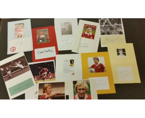 FOOTBALL, signed white cards & pieces by Manchester United players, inc. Law, Gregg, Greenhoff, Graham, Gowling, Goodwin, Gil