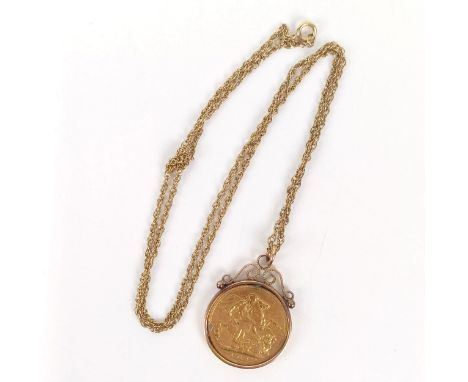George V Gold Sovereign, 1912, with a yellow metal mount and chain 