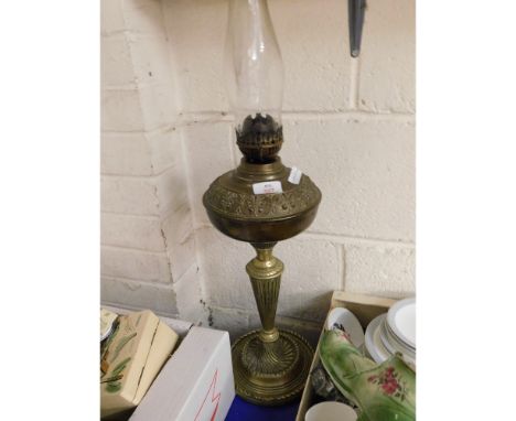 VICTORIAN BRASS AND COPPER FONTED LAMP (LACKING SHADE)   