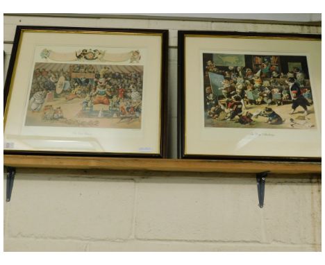 TWO FRAMED LOUIS WAIN PRINTS OF THE CAT'S CIRCUS AND THE DOG'S ACADEMY   