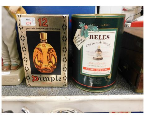 BOXED BOTTLE OF DIMPLE WHISKY TOGETHER WITH A BELLS 1989 SCOTCH WHISKY   