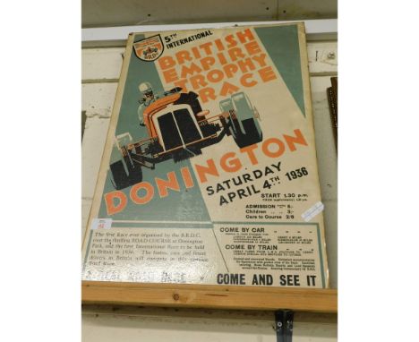 VINTAGE DONINGTON SATURDAY APRIL 4TH 1936 RACING POSTER MOUNTED ON BOARD   