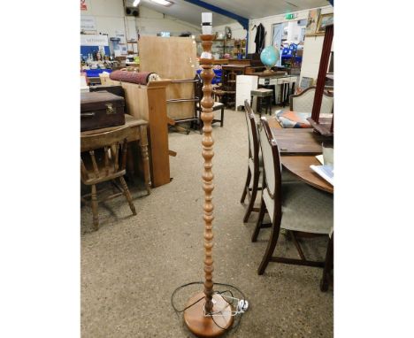 PINE FRAMED BOBBIN TURNED COLUMN STANDARD LAMP   