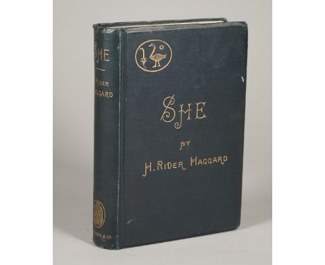 RIDER HAGGARD, Henry (1856-1925).  She. A History of Adventure. London: Longmans, Green, and Co., 1887. 8vo (190 x 125mm). Ha