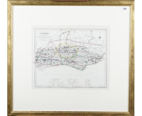 SUSSEX - J. &amp; C. WALKER (publisher).  Sussex. London: J. &amp; C. Walker, [c. 1880]. Hand-coloured engraved map, 320 x 39