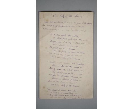 KIPLING, Rudyard (1865-1936).  "Our Lady of the Snows". Autograph poem, in purple ink, signed and dated "April 1897" at the f