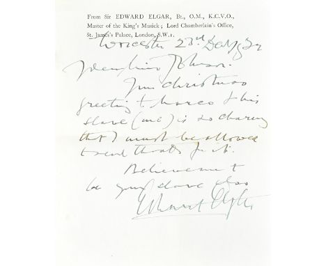 ELGAR, Edward, Sir (1857-1934).  A series of eight autograph letters, signed, written between 28th October 1932 and 25th Augu