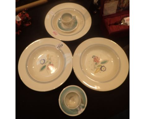 Four Susie Cooper bowls coffee cups and saucers