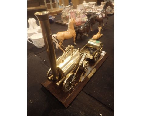 Brass model of The Rocket Steam engine on plinth