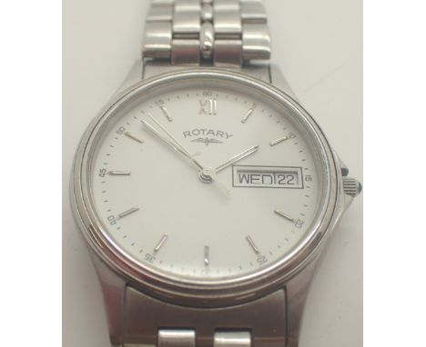 Rotary gents stainless steel wristwatch with day date and matching strap
