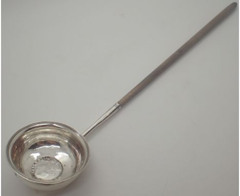 1787 George III unmarked silver toddy ladle with rare George III silver shilling to base