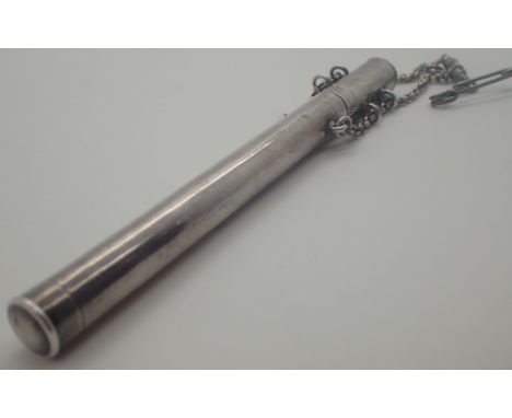 Unusual nursing hallmarked silver thermometer holder assay Birmingham 1905 maker M T & B L: 14 cm