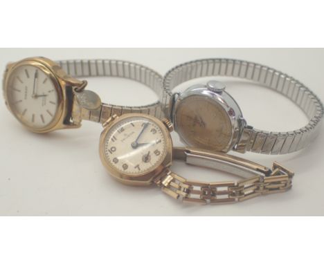 9ct gold cased Helvetia ladies wristwatch on a gold plated bracelet Tissot wristwatch A/F and a Rotary wristwatch