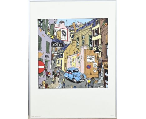 Maurice Tillieux/Dupuis. 1921 - 1978. Artist's proof. 1996 Dupuis. Limited 350 copies. French cityscape with figures. Lithogr