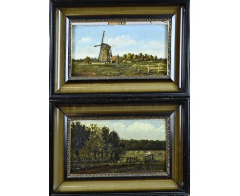 Pendant of JGL Elsen 1906. Dutch School. Dutch landscapes. Oil on panel. Dimensions: H 13 x W 23 cm. In good condition.