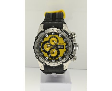 Nautec chronograph watch, Quartz with a yellow and black dial and a plastic strap. ø case 50 mm. 114705. In good condition.