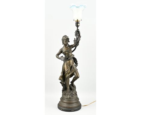 Antique composition metal Art Nouveau lamp. France. Circa 1900. Kossowski. Size: 92 cm. In good condition.