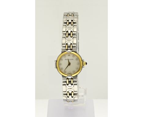 Maurice Lacroix ladies watch, steel watch with a gold-plated edge. Equipped with a mother-of-pearl dial with small diamonds a