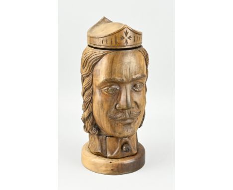 Antique oriental teak coffee grinder with rotating head cover + coffee drawer. First half 20th century. Dimensions: 30.5 cm. 