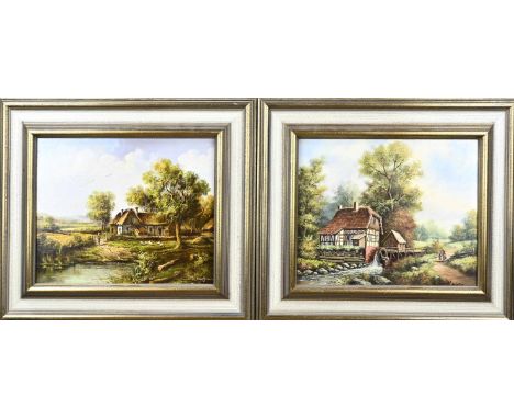 Pendant of WE van Groot. Second half of the 20th century. Two landscapes with farm and figures. Oil on panel. Dimensions: H 2