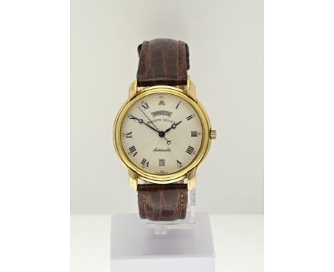 Maurice Lacroix, Pontos, automatic watch. Equipped with a round gold-plated case with a cream-coloured worked dial with day a