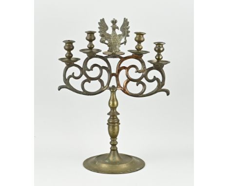 18th century German bronze candlestick with eagle and Reichsapfel. Dimensions: 54 x 40 x 25 cm. In good condition.