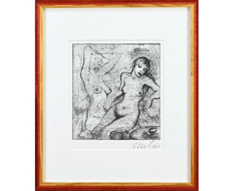 Otto Lais. 1897 - 1988. German School. Expressionist. Female nude. Etching on paper. Dimensions: H 25 x W 21 cm. In good cond