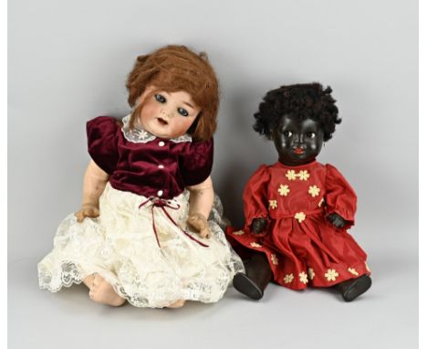 Two antique German porcelain dolls. 1x Heubach Köppelsdorf 342.8 with sleep eyes, mohair wig and baby body, chip at eye, size