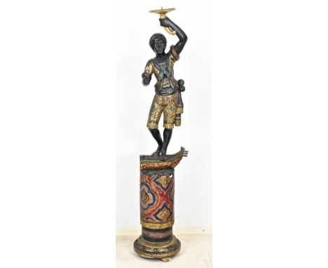 19th Century Venetian statue/lamp base. Figure standing on a boat. Entirely with beautiful original polychromy. Thumb missing